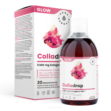 Colladrop Glow, kolagen morski 5000 mg, płyn 500 ml - Aura Herbals